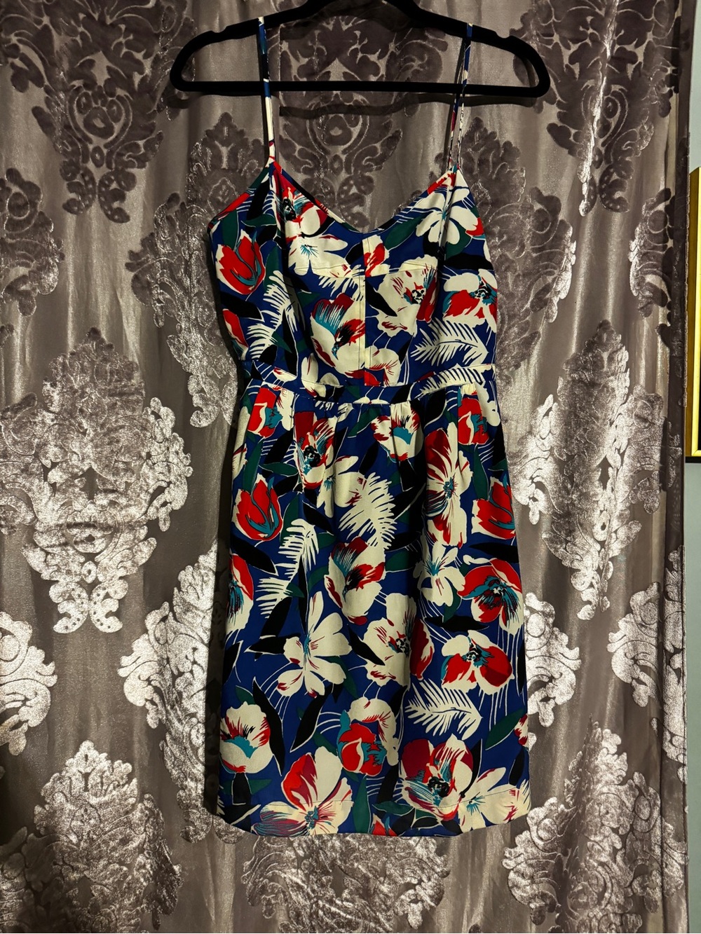 J. Crew Navy Floral Mini Dress with Red and Cream Accents